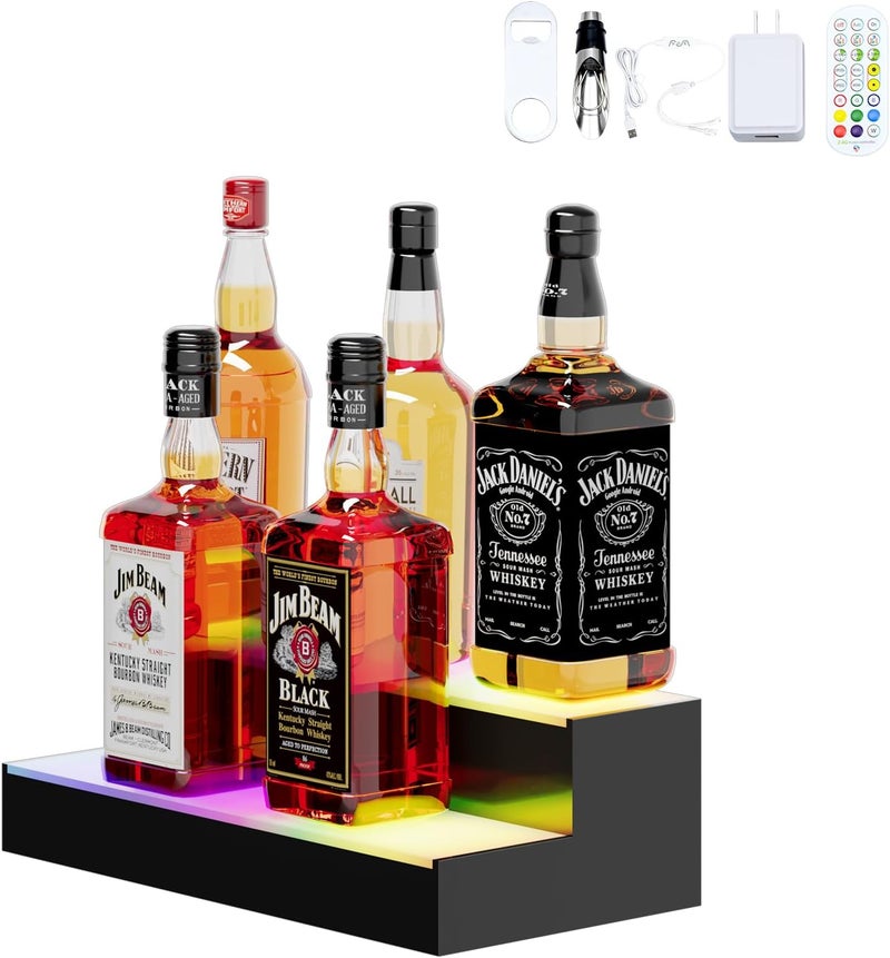 Dethan 2 Tier 15 Inch Liquor Bottle Display Shelf - Wine Racks with Multi-Color, Acrylic Bar Shelves for Commercial Clubs - Image 1